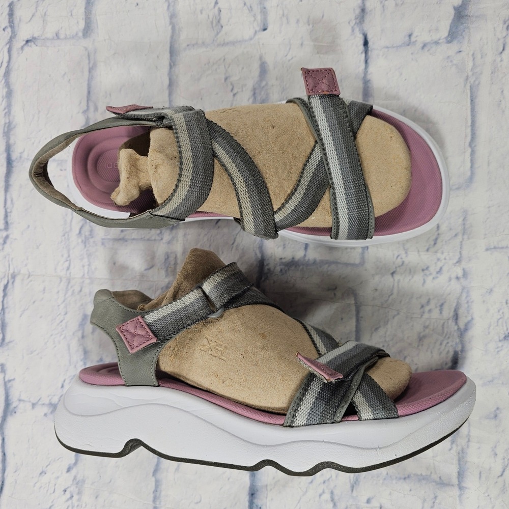 Aetrex Marz Sport Sandal Womens 8.5 Grey Pink Adjustable Strappy Comfort Arch